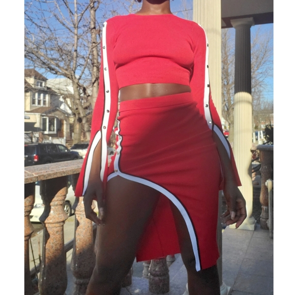 Fashion Nova Pants - Red Bodycon Matching Two Piece Set